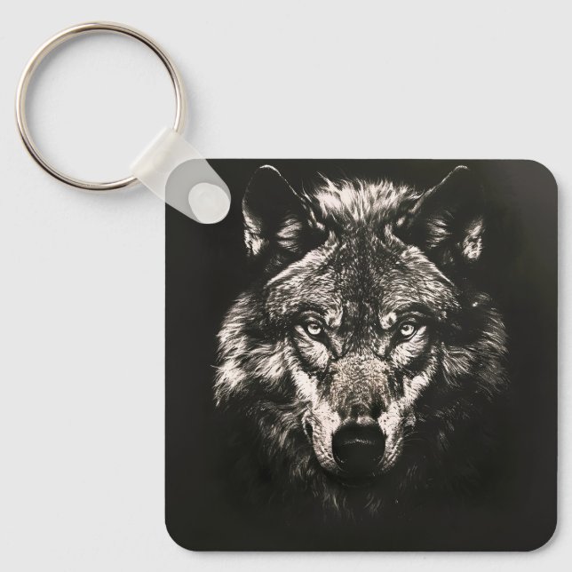 Majestic Monochrome Wild Wolf Key Ring (Front)