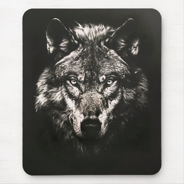 Majestic Monochrome Wild Wolf Mouse Pad (Front)