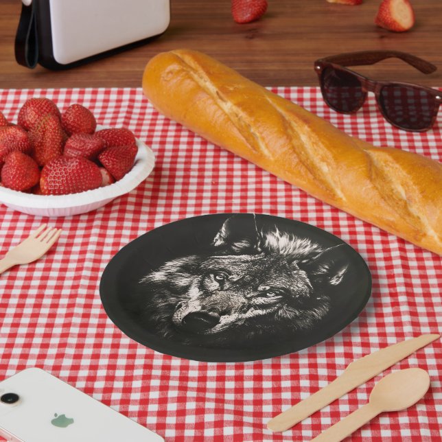 Majestic Monochrome Wild Wolf Paper Plate (Picnic)