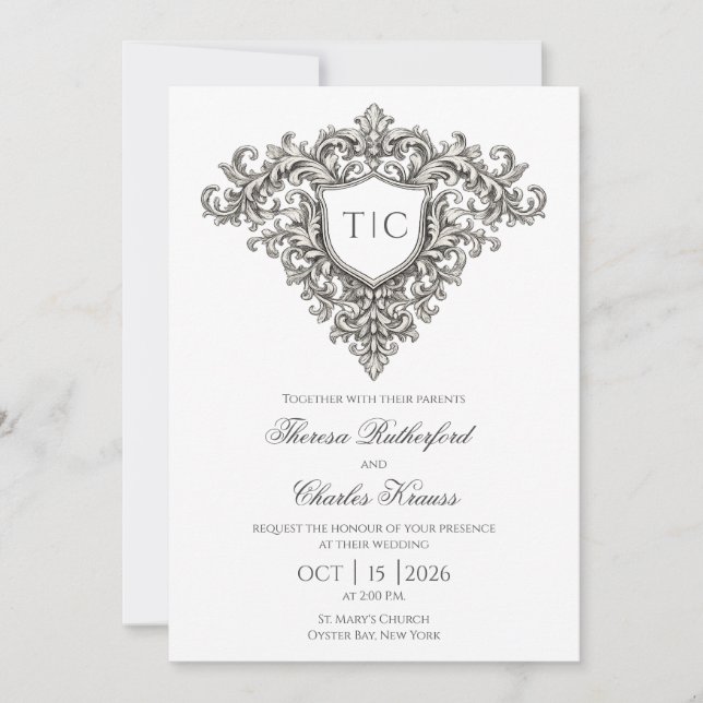 Majestic Monogram Crest Wedding Invitation (Front)
