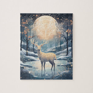 Majestic Moonlight Reindeer Christmas Holiday Jigsaw Puzzle
