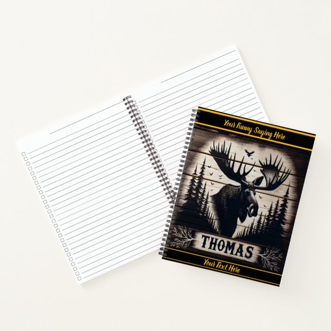 Majestic moose among tall pines in serene woodland notebook (Inside)