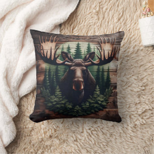 Majestic Moose Art Surrounded by Pine Trees Cushion