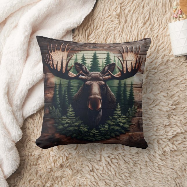 Majestic Moose Art Surrounded by Pine Trees Cushion (Blanket)
