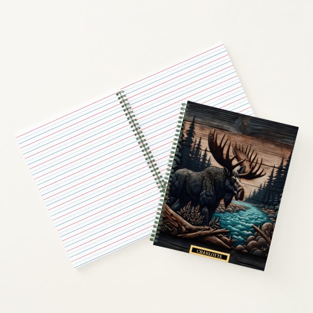Majestic moose by a serene river at dusk notebook (Inside)