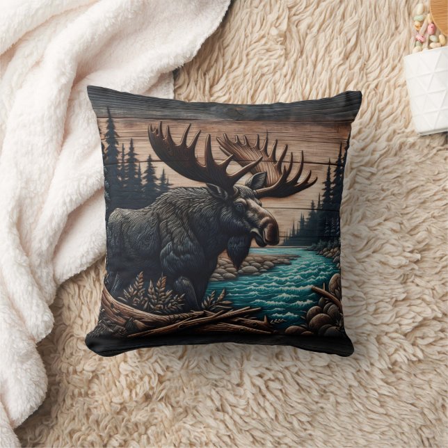 Majestic Moose by Serene Forest River Cushion (Blanket)