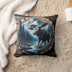 Majestic Moose by Stream in Mountain Landscape Cushion