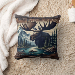 Majestic Moose by the Mountain River at Dusk Cushion