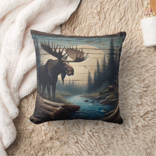 Majestic Moose by Tranquil River at Dusk Cushion