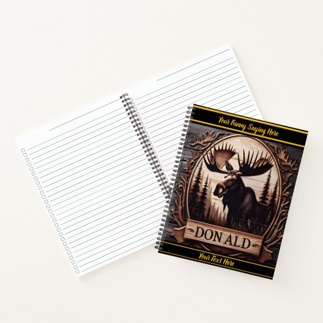 Majestic moose carved into rustic cabin decor notebook (Inside)