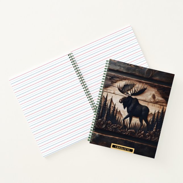 Majestic moose carving in nature notebook (Inside)