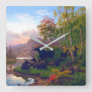 Majestic Moose in a Swedish Autumn Landscape Camp Square Wall Clock