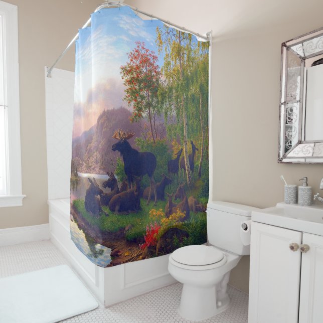 Majestic Moose in a Swedish Autumn Landscape Shower Curtain (In Situ)