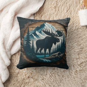 Majestic Moose in Forested Mountain Landscape Cushion