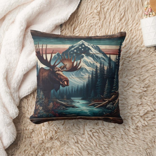 Majestic Moose in Scenic Mountain Landscape Cushion (Blanket)