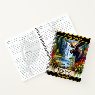 Majestic moose near a serene waterfall in autumn notebook