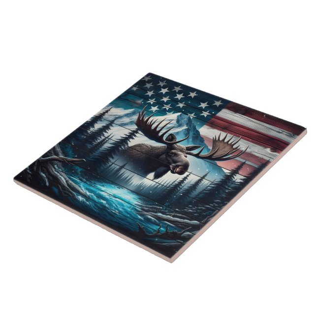 Majestic Moose Overlooking American Landscape Ceramic Tile (Side)