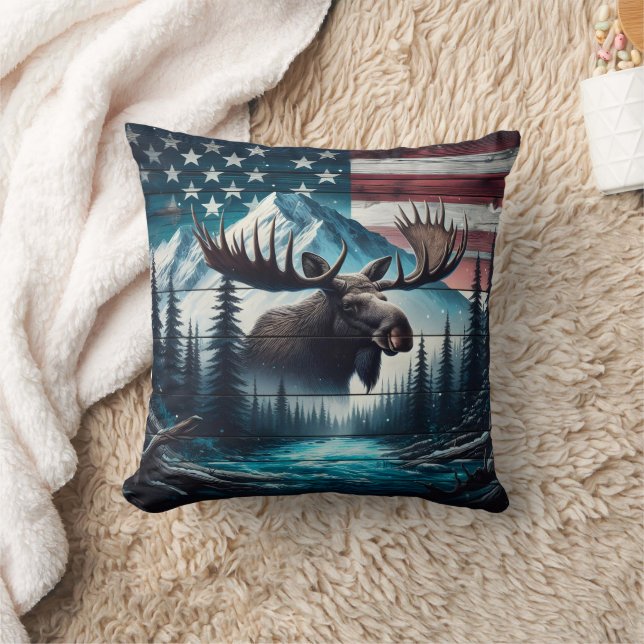 Majestic Moose Overlooking American Landscape Cushion (Blanket)