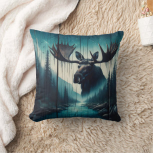 Majestic Moose Overlooking Serene River Landscape Cushion