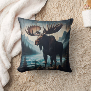 Majestic Moose Standing by a Lake at Dusk Cushion