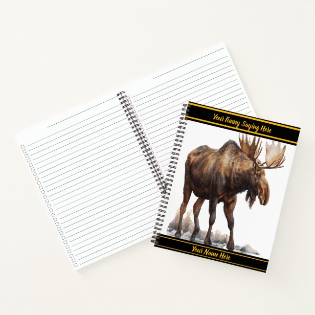 Majestic moose wandering through a snowy landscape notebook (Inside)