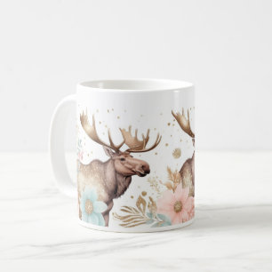 Majestic Moose with Floral Accents Coffee Mug