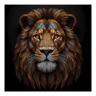 Majestic Mosaic Lion Head Poster