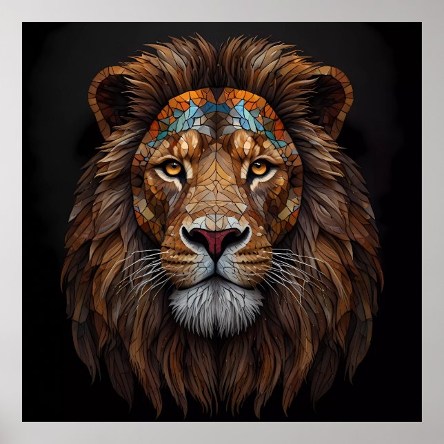 Majestic Mosaic Lion Head Poster (Front)
