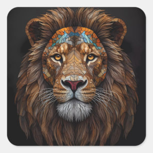 Majestic Mosaic Lion Head Square Sticker