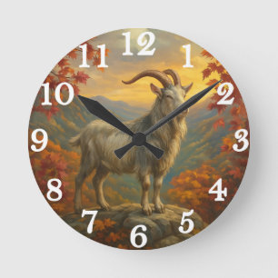 Majestic mountain goat autumn scene round clock