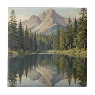 Majestic Mountain Lake Reflection Ceramic Tile