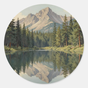 Majestic Mountain Lake Reflection Classic Round Sticker