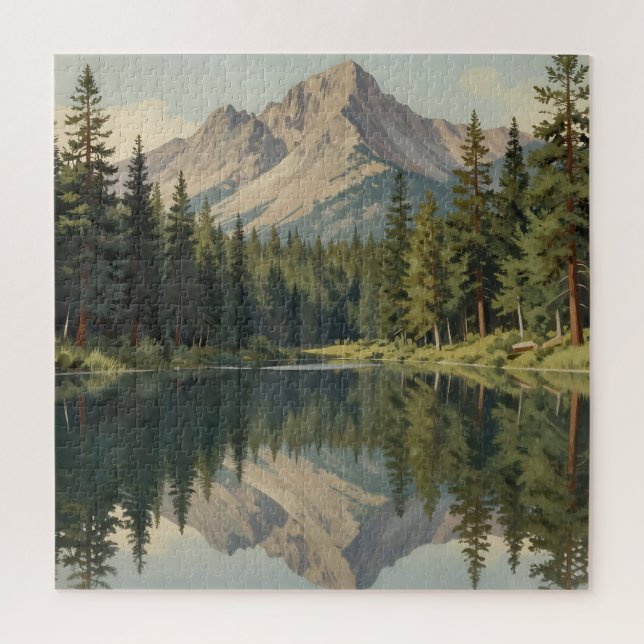 Majestic Mountain Lake Reflection Jigsaw Puzzle (Vertical)
