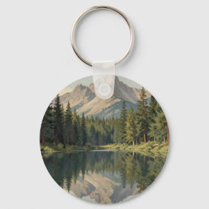 Majestic Mountain Lake Reflection Key Ring