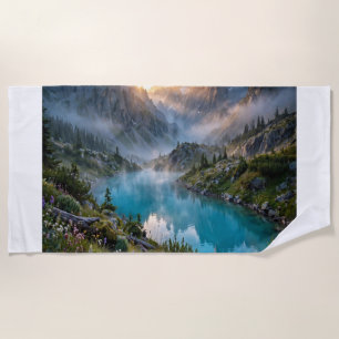 Majestic Mountain Lake Sunrise Beach Towel