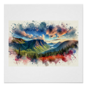 Majestic Mountain Landscape at Sunset, Poster