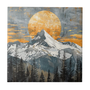 Majestic Mountain Landscape - Rustic Nature Ceramic Tile