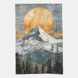 Majestic Mountain Landscape - Rustic Nature Tea Towel