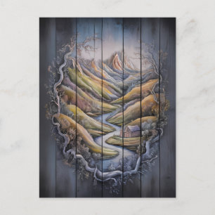 Majestic Mountain Mural on Wooden Wall Postcard