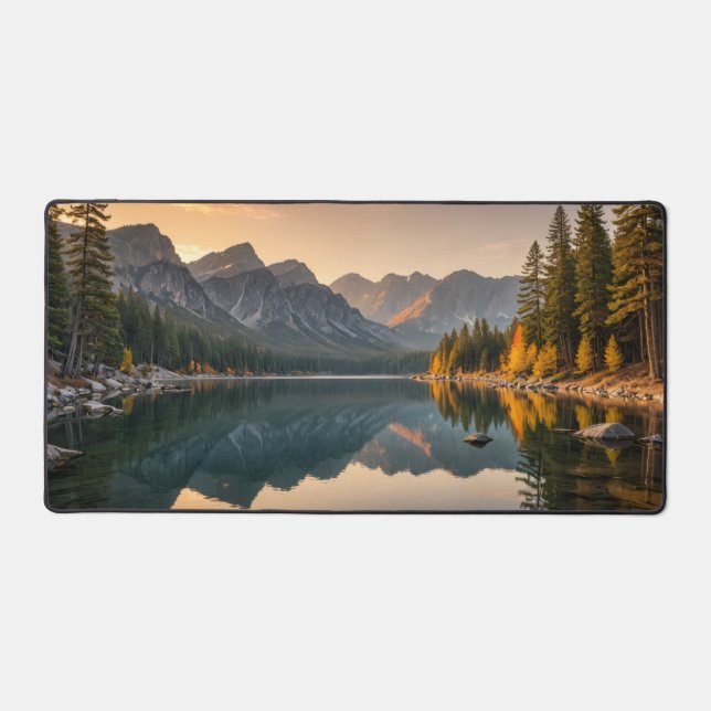 Majestic Mountain Sunset Desk Mat - Serene Nature  (Front)