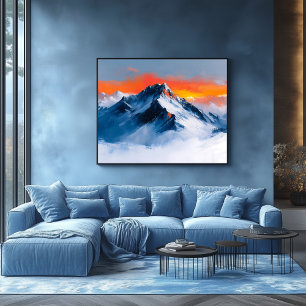 Majestic Mountain Sunset Fauvist, Alpine Landscape Poster