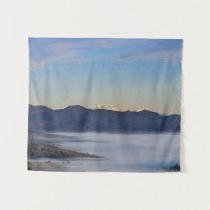 Majestic mountain Triglav with fog in valley Tapestry