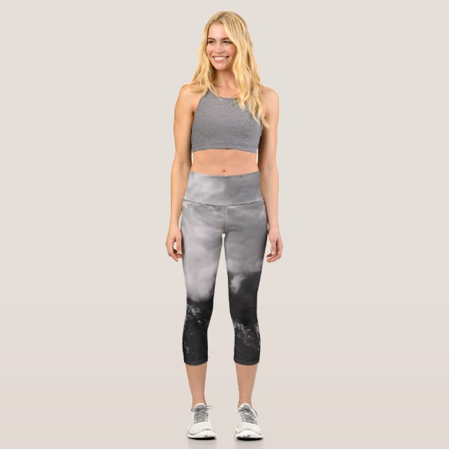 Majestic mountain underneath clouds capri leggings (Front)
