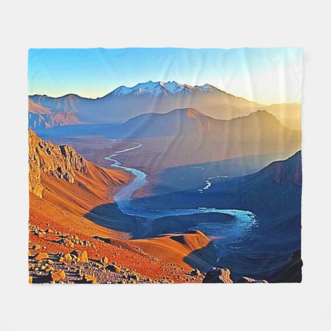Majestic Mountain Valley Flow Design Fleece Blanket (Front (Horizontal))