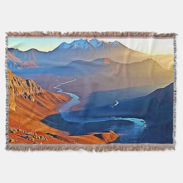 Majestic Mountain Valley Flow Design Throw Blanket (Front)