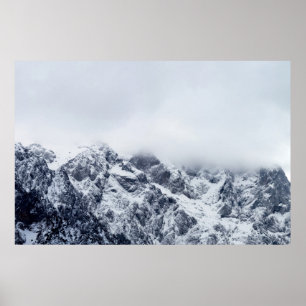 Majestic mountains below clouds poster