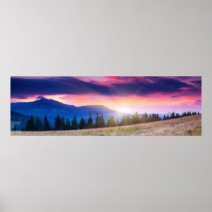 Majestic mountains landscape under morning sky poster