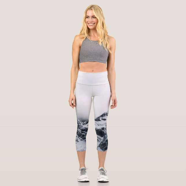 Majestic mountains under the clouds capri leggings (Front)