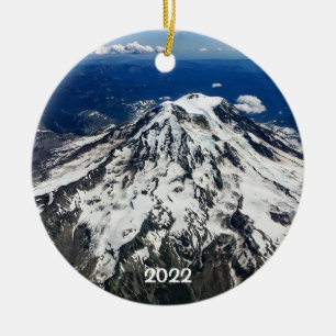 Majestic Mt Rainier 2 sided round Ceramic Ornament
