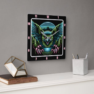 Majestic Neon Falcon  Square Wall Clock